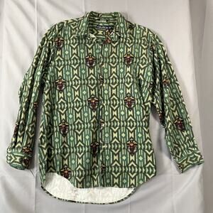 Nautica Shirt Mens Medium Green Southwest Tribal‎ Thunderbirds Button Up Cotton